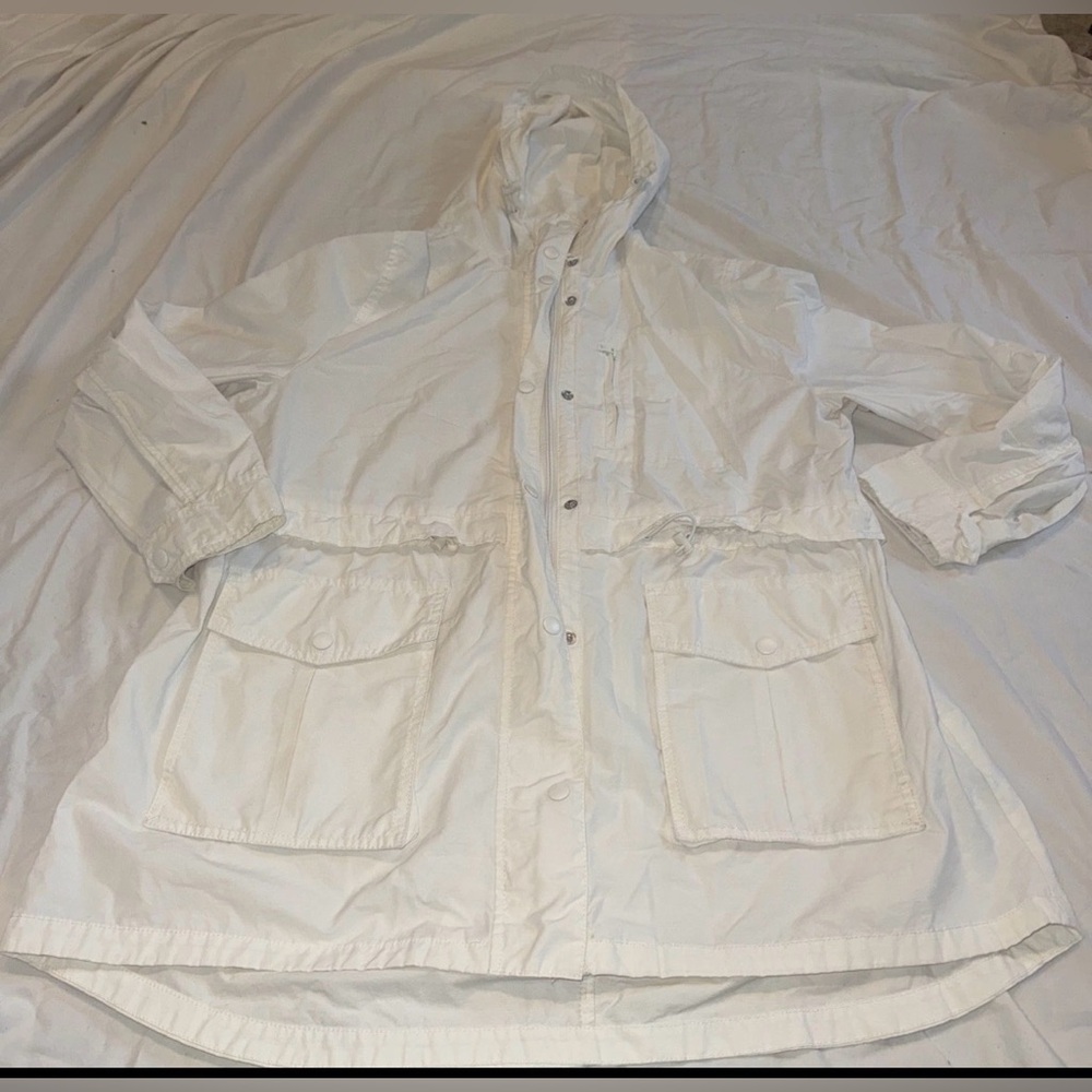 J Crew White Full Zip Coat Large